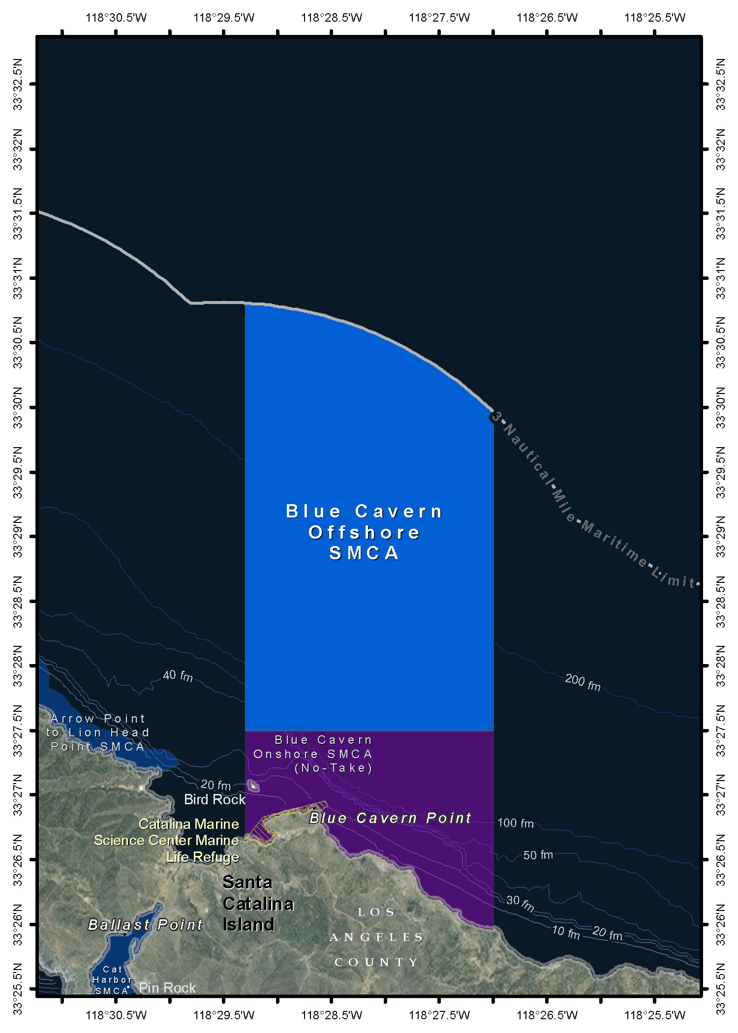 Map of Blue Cavern Offshore State Marine Conservation Area - click to enlarge in new tab
